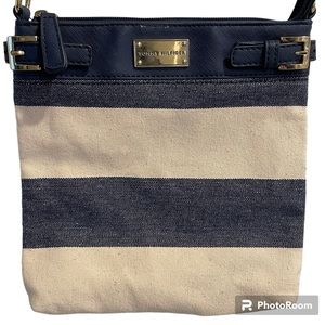 TOMMY HILFIGER Maisie Navy/Natural Striped Canvas Crossbody Bag